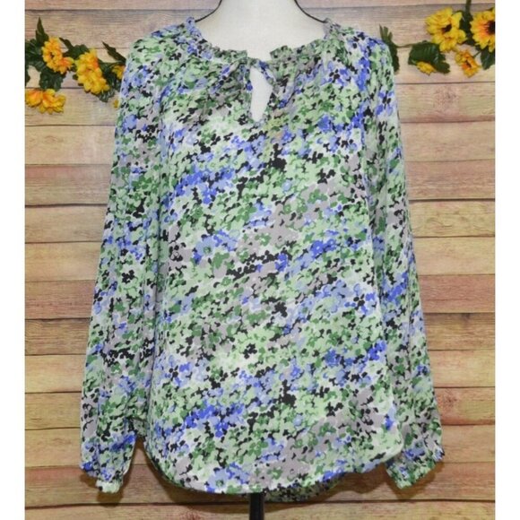 Maria Gabrielle Ladies Green Floral Blouse Top Size L Pleated Lightweight - Picture 1 of 12